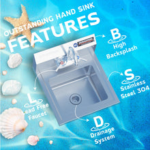 Load image into Gallery viewer, DuraSteel Stainless Steel Sink - NSF Commercial Wall Mount Kitchen Sink - Small Hand Sink with 12&quot; x 10&quot; x 5.5&quot;D Wash Basin - With Sink Strainer and Faucet - For Laundry, Restaurants, Bars, and More
