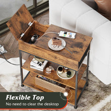Load image into Gallery viewer, WLIVE Narrow Side Table with Charging Station, End Table for Living Room, Couch Side Table with Fabric Drawer for Bedroon, 11.8‘’W 23.6‘’L 24‘’H, Rustic Brown
