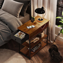 Load image into Gallery viewer, WLIVE Narrow Side Table with Charging Station, End Table for Living Room, Couch Side Table with Fabric Drawer for Bedroon, 11.8‘’W 23.6‘’L 24‘’H, Rustic Brown
