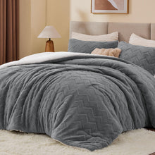 Load image into Gallery viewer, BEDELITE Fluffy Queen Comforter Set - Super Soft Sherpa Grey Comforter for Queen Size Bed, Luxury Warm Bedding Set for Winter, Fuzzy Bed Set 3 Pieces (1 Comforter, 2 Pillowcases)
