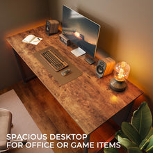 Load image into Gallery viewer, Huuger Computer Desk, 55 Inch Office Desk, Gaming Desk with Storage, Writing Desk Work Desk for Home Office, Study, Modern Simple Desk, Large Legroom, Metal Frame, Rustic Brown
