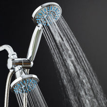 Load image into Gallery viewer, AquaDance Antimicrobial/Anti-Clog High-Pressure 30-Setting Combo Microban Nozzle Protection from Growth of Mold Mildew &amp; Bacteria for Stronger Shower Aqua, Chrome/Wave Blue Jets
