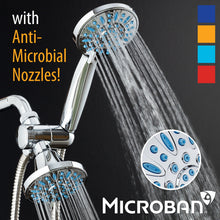 Load image into Gallery viewer, AquaDance Antimicrobial/Anti-Clog High-Pressure 30-Setting Combo Microban Nozzle Protection from Growth of Mold Mildew &amp; Bacteria for Stronger Shower Aqua, Chrome/Wave Blue Jets
