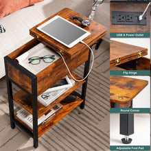 Load image into Gallery viewer, Yoobure End Table with Charging Station, Flip Top Side Table with USB Ports and Outlets, Sofa Couch Table Bedside Table for Living Room Bedroom, Narrow Nightstand with Storage Shelves for Small Space
