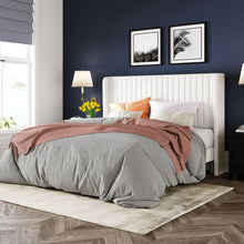 Load image into Gallery viewer, Allewie Full Size Velvet Bed Frame/Vertical Channel Tufted Wingback Headboard/Upholstered Platform Bed/Strong Wooden Slats/No Box Spring Needed/Easy Assembly/White
