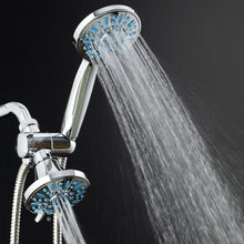 Load image into Gallery viewer, AquaDance Antimicrobial/Anti-Clog High-Pressure 30-Setting Combo Microban Nozzle Protection from Growth of Mold Mildew &amp; Bacteria for Stronger Shower Aqua, Chrome/Wave Blue Jets
