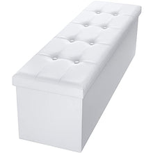 Load image into Gallery viewer, Camabel Folding Ottoman Storage Bench Cube 44 inch Hold up 700lbs Faux Leather Long Chest with Memory Foam Seat Footrest Padded Upholstered Stool for Bedroom Box Bed Coffee Table Rectangular White
