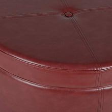 Load image into Gallery viewer, HomePop Round Leatherette Storage Ottoman with Lid, Cinnamon Red
