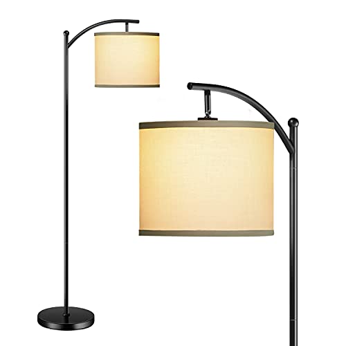 addlon Floor Lamp for Living Room with Beige Linen Lamp Shade and 9W LED Bulb Modern Standing Lamp Floor Lamps for Bedrooms - Black