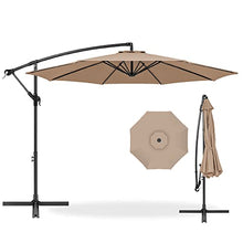 Load image into Gallery viewer, Best Choice Products 10ft Offset Hanging Market Patio Umbrella w/Easy Tilt Adjustment, Polyester Shade, 8 Ribs for Backyard, Poolside, Lawn and Garden - Tan
