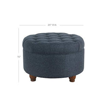 Load image into Gallery viewer, Homepop Home Decor | Large Button Tufted Woven Round Storage Ottoman | Ottoman with Storage for Living Room &amp; Bedroom (Navy Woven)
