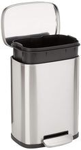 Load image into Gallery viewer, Amazon Basics Smudge Resistant Small Rectangular Trash Can With Soft-Close Foot Pedal, Brushed Stainless Steel, 5 Liter/1.32 Gallon, Satin Nickel Finish
