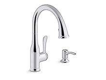 Load image into Gallery viewer, KOHLER REC23863-SD-CP Motif Kitchen Faucet with Pull Down Sprayer and Soap Dispenser, Kitchen Sink Faucet in Polished Chrome
