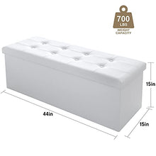 Load image into Gallery viewer, Camabel Folding Ottoman Storage Bench Cube 44 inch Hold up 700lbs Faux Leather Long Chest with Memory Foam Seat Footrest Padded Upholstered Stool for Bedroom Box Bed Coffee Table Rectangular White
