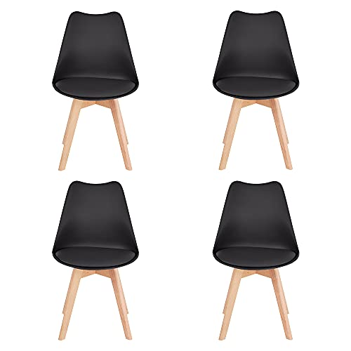 CangLong Mid Century Modern DSW Side Wood Legs Dining-Chairs, Pack of 4, Black