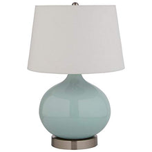 Load image into Gallery viewer, Amazon Brand – Stone &amp; Beam Round Ceramic Table Lamp With Light Bulb and White Shade - 11 x 11 x 20 Inches, Cyan Blue
