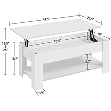 Load image into Gallery viewer, Yaheetech Lift Top Coffee Table with Hidden Compartment and Storage Shelf, Rising Tabletop Dining Table for Living Room Reception Room, 47.5in L, White
