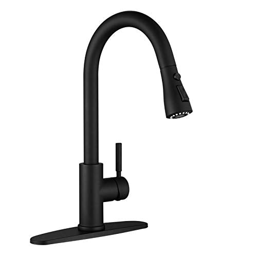 Black Kitchen Faucet, Kitchen Faucets with Pull Down Sprayer WEWE Commercial Stainless Steel Single Handle Single Hole Kitchen Sink Faucet