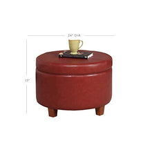 Load image into Gallery viewer, HomePop Round Leatherette Storage Ottoman with Lid, Cinnamon Red
