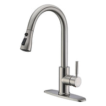 Load image into Gallery viewer, WEWE Single Handle High Arc Brushed Nickel Pull Out Kitchen Faucet,Single Level Stainless Steel Kitchen Sink Faucets with Pull Down Sprayer
