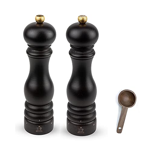 Peugeot Paris u'Select Salt & Pepper Mill Gift Set, Chocolate - With Wooden Spice Scoop (9 Inch)