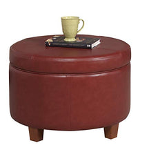 Load image into Gallery viewer, HomePop Round Leatherette Storage Ottoman with Lid, Cinnamon Red
