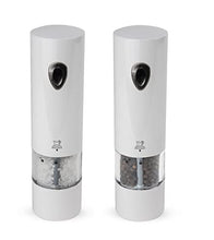 Load image into Gallery viewer, Peugeot PHENIX White Lacquered Stainless Steel Electric Adjustable Salt &amp; Pepper Mill Gift Set, 8-inch

