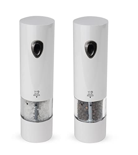 Peugeot PHENIX White Lacquered Stainless Steel Electric Adjustable Salt & Pepper Mill Gift Set, 8-inch