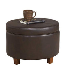 Load image into Gallery viewer, HomePop Round Leatherette Storage Ottoman with Lid, Chocolate Brown
