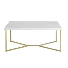 Load image into Gallery viewer, Walker Edison Mid Century Modern Marble Gold Rectangle Coffee Table Living Room Accent Ottoman Storage Shelf, 42 Inch, Marble and Gold
