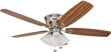 Load image into Gallery viewer, Honeywell 50182 Quick-2-Hang Hugger Ceiling Fan, 52” Dimmable LED White Swirled Marble Fixtures, Easy Installation Cimmeron/Walnut Blades, Brushed Nickel
