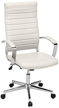 Load image into Gallery viewer, Amazon Basics High-Back Executive Swivel Office Desk Chair with Ribbed Puresoft Upholstery - White, Lumbar Support, Modern Style
