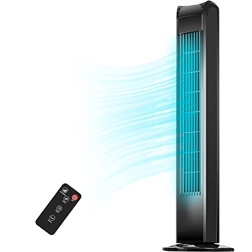 Uthfy Oscillating Tower Fan with Remote, Electric Standing Tower Fan Floor Fan for Bedroom Indoor Office and Home Use,Quiet Cooling Portable Bladeless Tower Fans, 30 inchs, Black Tower Fan