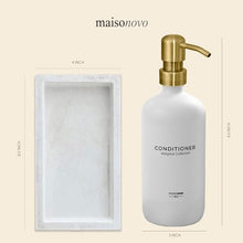 Load image into Gallery viewer, MaisoNovo Glass Soap Dispenser with Pump | Vintage Bathroom and Kitchen Soap Dispenser Set with Dish Soap, Hand Soap, Lotion Waterproof Labels | White Bottles Gold Pumps - Set of 2
