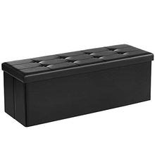 Load image into Gallery viewer, SONGMICS 43 Inches Folding Storage Ottoman Bench, Storage Chest, Footrest, Coffee Table, Padded Seat, Faux Leather, Holds up to 660 lb, Black ULSF701
