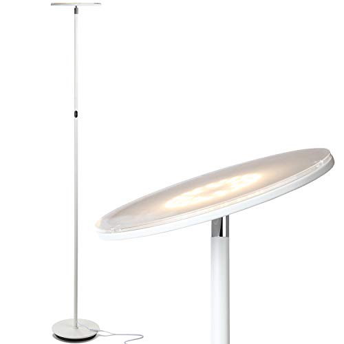 Brightech Sky LED Torchiere Super Bright Floor Lamp - Contemporary, High Lumen Light for Living Rooms and Offices - Dimmable, Indoor Pole Uplight for Bedroom Reading - White