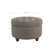 Load image into Gallery viewer, Homepop Home Decor | Large Button Tufted Woven Round Storage Ottoman | Ottoman with Storage for Living Room &amp; Bedroom (Dark Gray)
