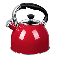 Load image into Gallery viewer, Rorence Whistling Tea Kettle: 2.5 Quart Stainless Steel Kettle with Capsule Bottom &amp; Heat-resistant Glass Lid (Red)
