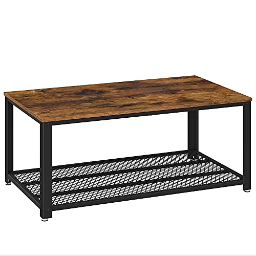 VASAGLE Industrial Coffee Table with Storage Shelf for Living Room, Wood Look Accent Furniture with Metal Frame, Easy Assembly, Rustic Brown ULCT61X