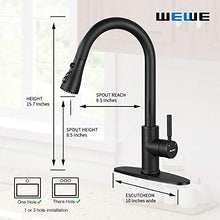 Load image into Gallery viewer, Black Kitchen Faucet, Kitchen Faucets with Pull Down Sprayer WEWE Commercial Stainless Steel Single Handle Single Hole Kitchen Sink Faucet
