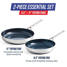 Load image into Gallery viewer, Blue Diamond Cookware Tri-Ply Stainless Steel Ceramic Nonstick, 9.5&quot; and 11&quot; Frying Pan Skillet Set, PFAS-Free, Multi Clad, Induction, Dishwasher Safe, Oven Safe, Silver
