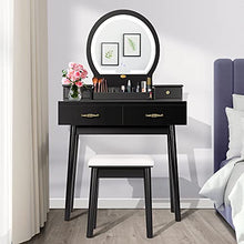 Load image into Gallery viewer, VIVOHOME Vanity Set with 3-Color Dimmable Lighted Mirror, Makeup Dressing Table with Drawers, Padded Stool, Black
