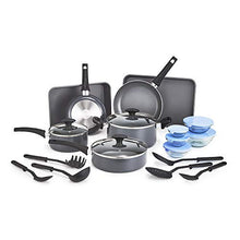 Load image into Gallery viewer, BELLA Nonstick Cookware Set with Glass Lids - Aluminum Bakeware, Pots and Pans, Storage Bowls &amp; Utensils, Compatible with All Stovetops, 21 Piece, Black
