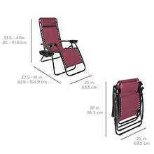 Load image into Gallery viewer, Best Choice Products Set of 2 Adjustable Steel Mesh Zero Gravity Lounge Chair Recliners w/Pillows and Cup Holder Trays - Burgundy
