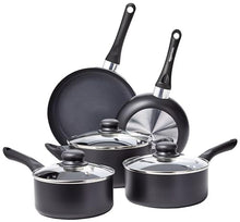 Load image into Gallery viewer, Amazon Basics Non-Stick Cookware 8-Piece Set, Pots and Pans, Black
