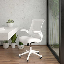 Load image into Gallery viewer, Flash Furniture Mid-Back White Mesh Swivel Ergonomic Task Office Chair with White Frame and Flip-Up Arms
