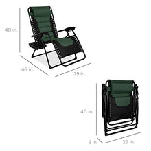 Load image into Gallery viewer, Best Choice Products Oversized Padded Zero Gravity Chair, Folding Outdoor Patio Recliner, XL Anti Gravity Lounger for Backyard w/Headrest, Cup Holder, Side Tray, Outdoor Polyester Mesh - Forest Green
