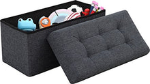 Load image into Gallery viewer, Ornavo Home Foldable Tufted Linen Large Storage Ottoman Bench Foot Rest Stool/Seat - 15&quot; x 30&quot; x 15&quot; (Black)
