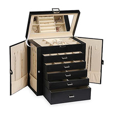 Load image into Gallery viewer, Frebeauty Large Jewelry Box,6-Tier PU Leather Jewelry Organizer with Lock,Multi-functional Storage Case with Mirror,Accessories Holder with 5 Drawers for Necklace Bracelets Watches(Black)
