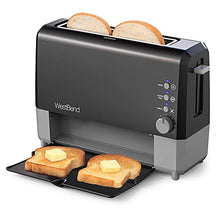 Load image into Gallery viewer, West Bend 77224 Toaster 2 Slice QuikServe Wide Slot Slide Through with Bagel and Gluten-Free Settings and Cool Touch Exterior Includes Removable Serving Tray, Black

